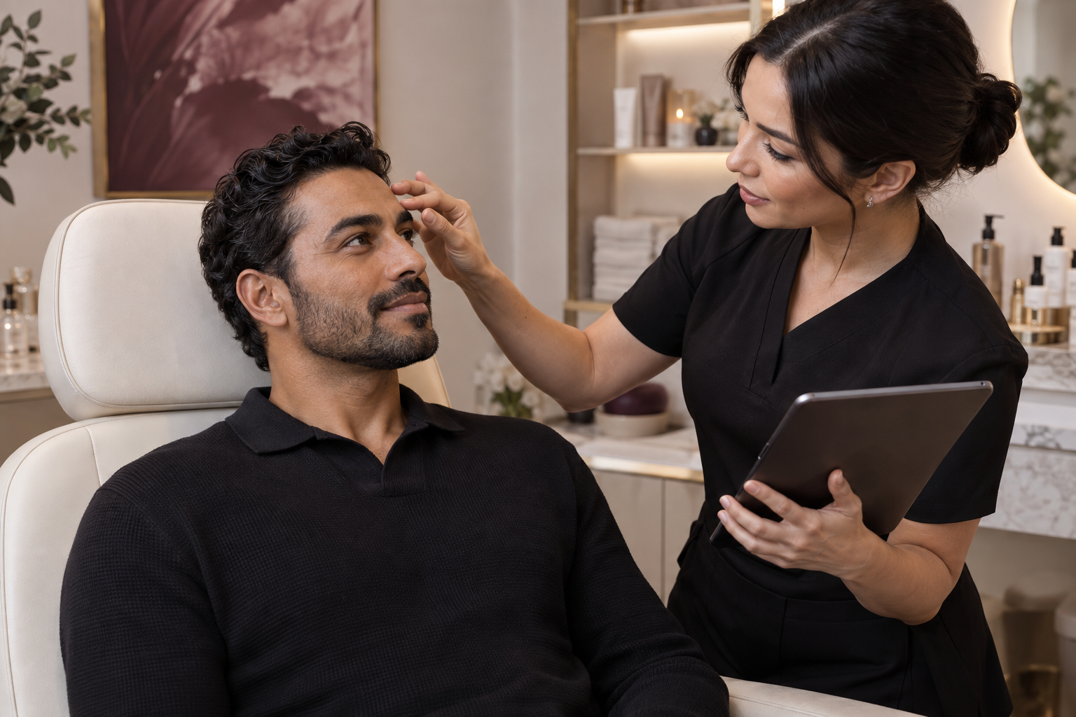 Male client receiving a personalized brow consultation
